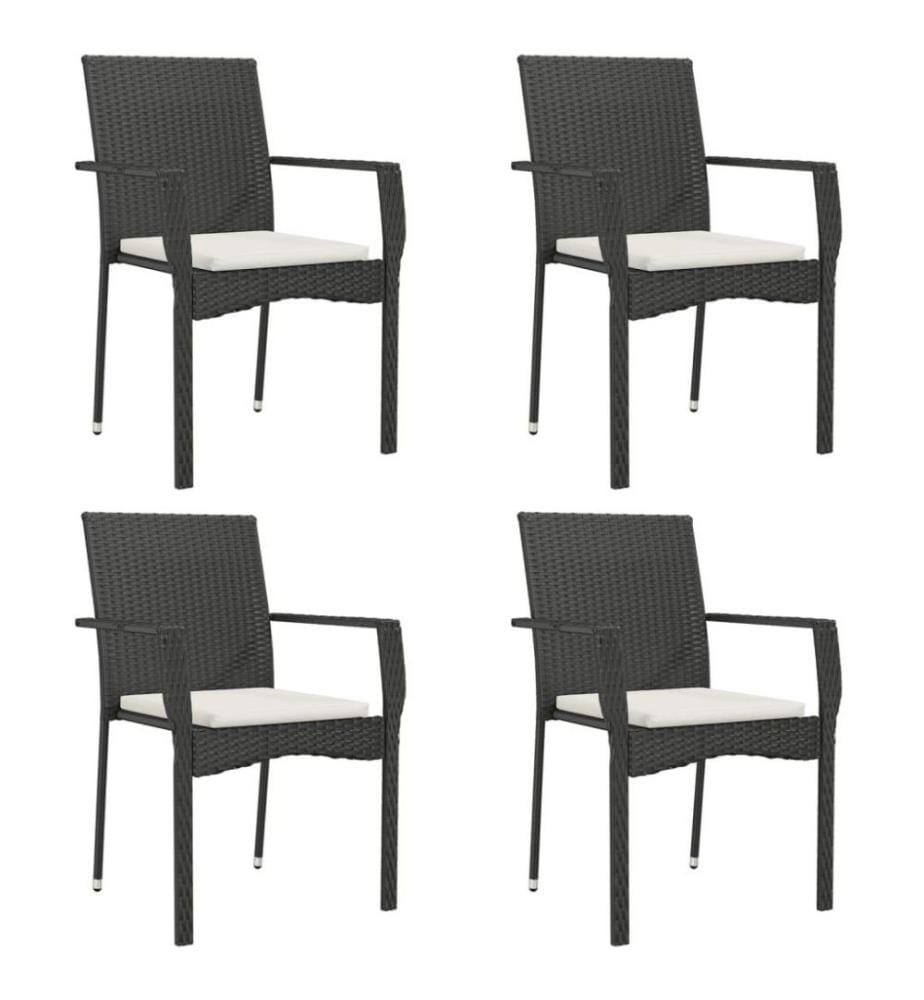 5-tlg. Garten-Essgruppe mit Kissen Schwarz Poly Rattan