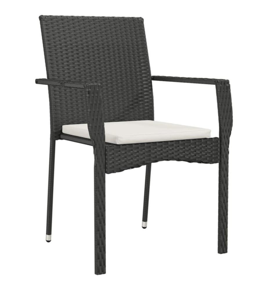 5-tlg. Garten-Essgruppe mit Kissen Schwarz Poly Rattan