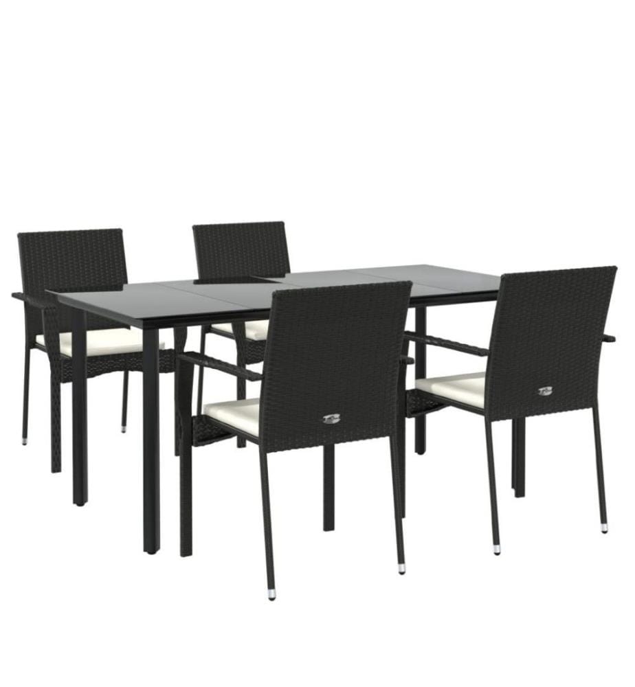 5-tlg. Garten-Essgruppe mit Kissen Schwarz Poly Rattan