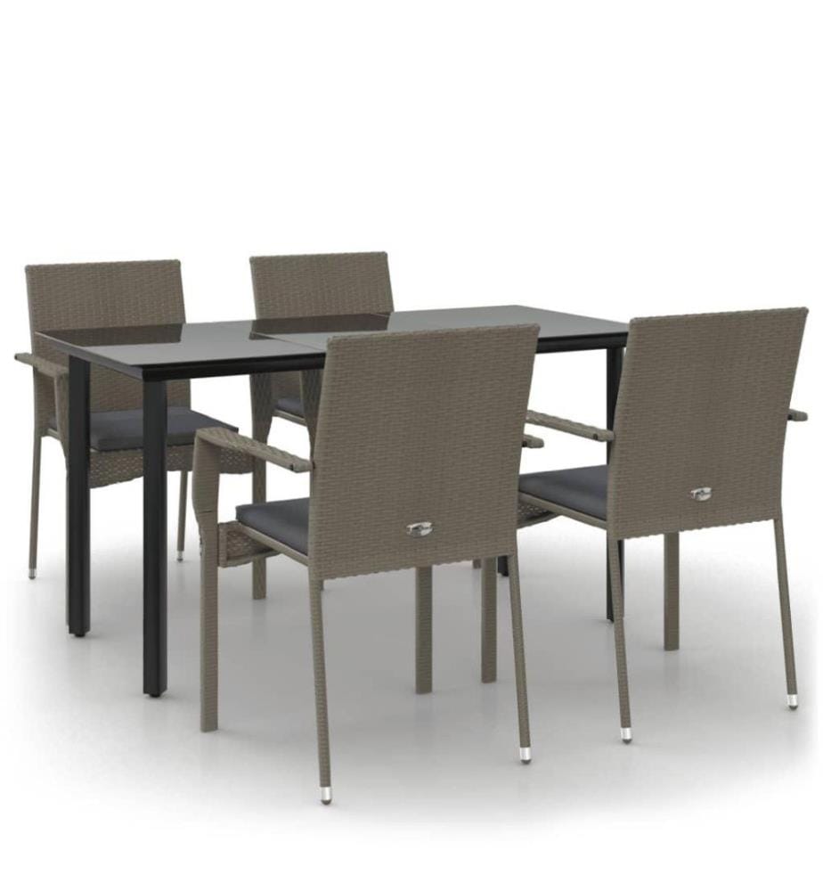 5-tlg. Garten-Essgruppe mit Kissen Schwarz und Grau Poly Rattan