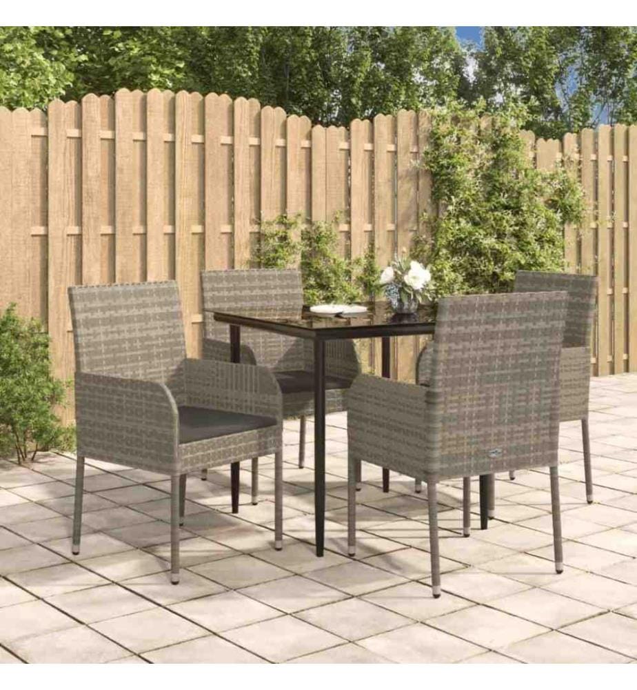 5-tlg. Garten-Essgruppe mit Kissen Schwarz und Grau Poly Rattan