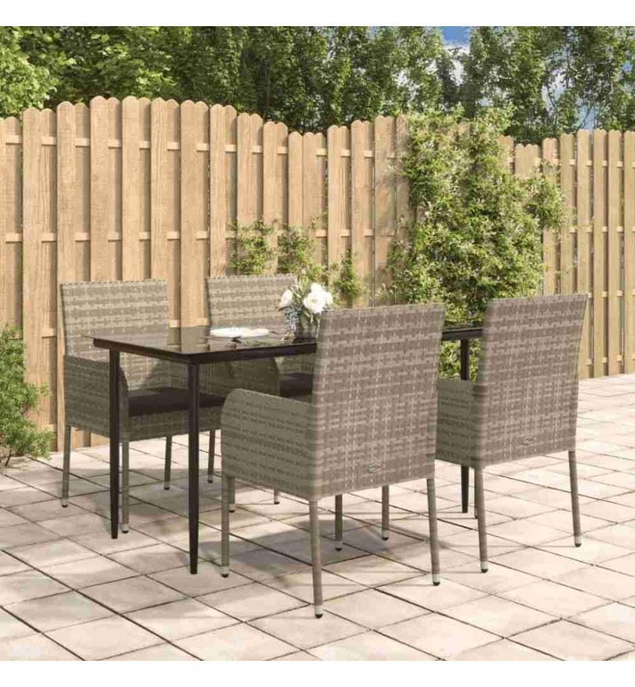 5-tlg. Garten-Essgruppe mit Kissen Schwarz und Grau Poly Rattan