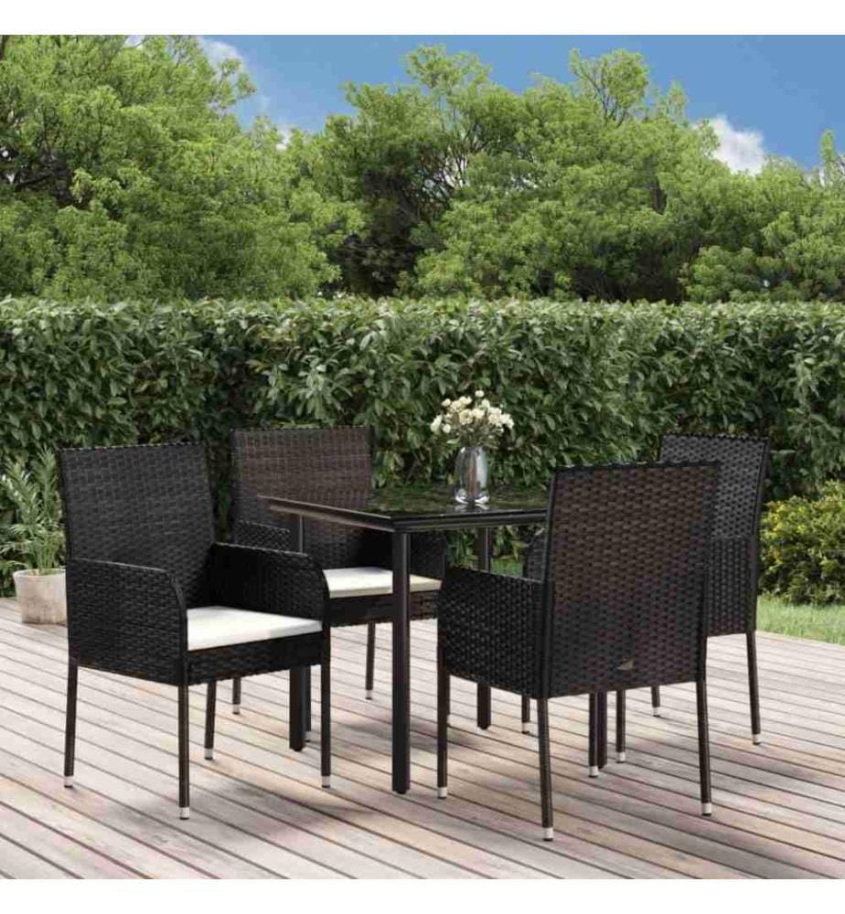 5-tlg. Garten-Essgruppe mit Kissen Schwarz Poly Rattan