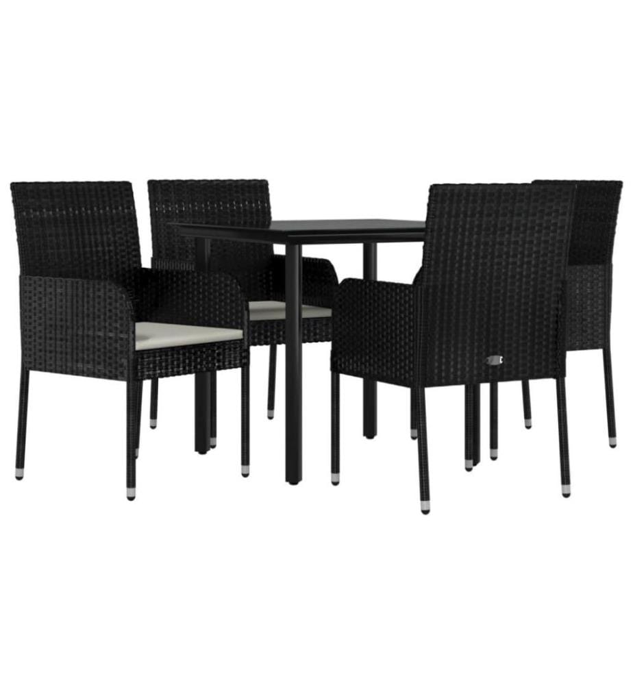 5-tlg. Garten-Essgruppe mit Kissen Schwarz Poly Rattan
