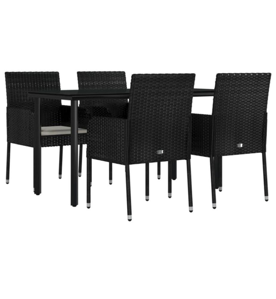 5-tlg. Garten-Essgruppe mit Kissen Schwarz Poly Rattan