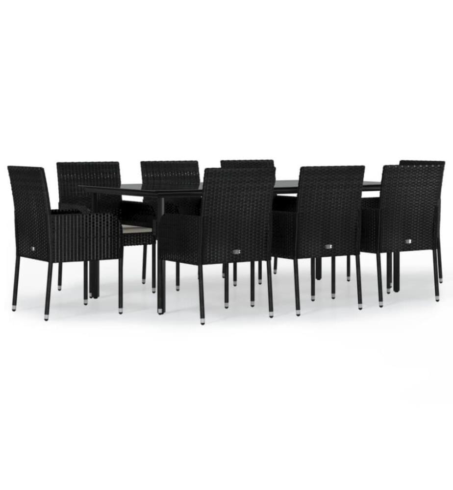9-tlg. Garten-Essgruppe mit Kissen Schwarz Poly Rattan