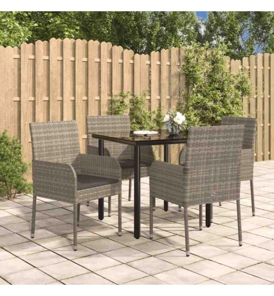 5-tlg. Garten-Essgruppe mit Kissen Schwarz und Grau Poly Rattan