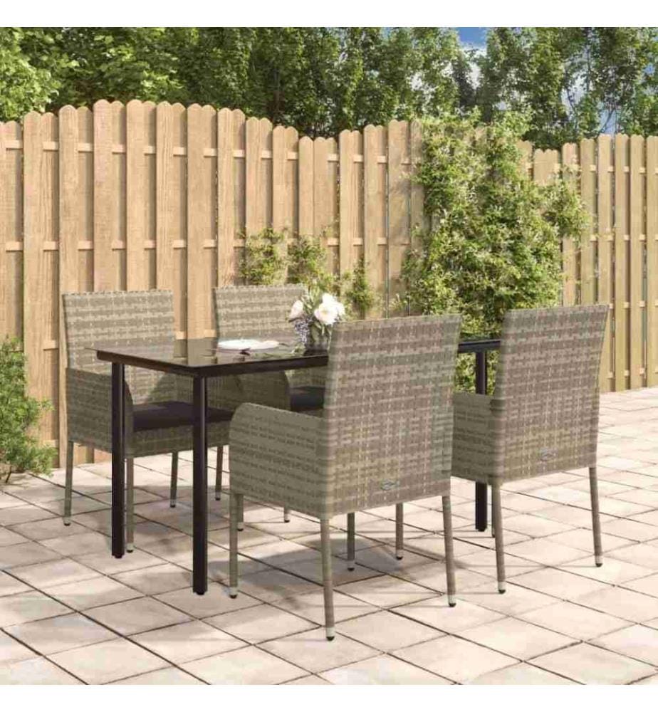 5-tlg. Garten-Lounge-Set mit Kissen Schwarz Grau Poly Rattan