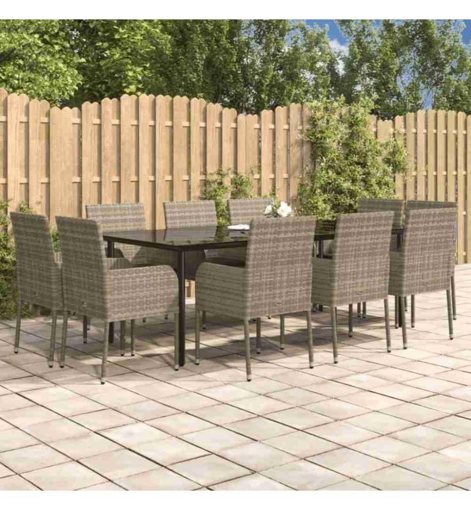 11-tlg. Garten-Essgruppe mit Kissen Schwarz & Grau Poly Rattan