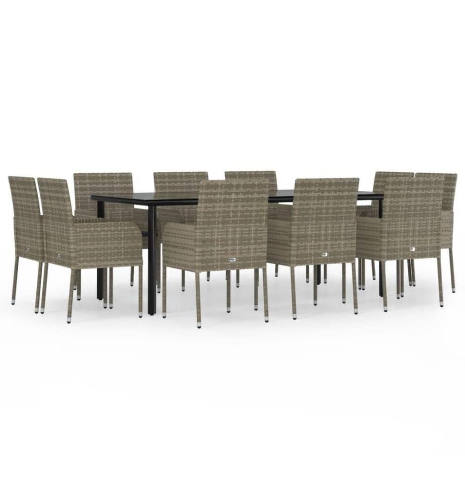 11-tlg. Garten-Essgruppe mit Kissen Schwarz & Grau Poly Rattan