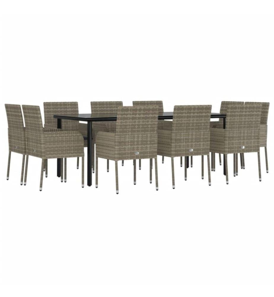11-tlg. Garten-Essgruppe mit Kissen Schwarz & Grau Poly Rattan