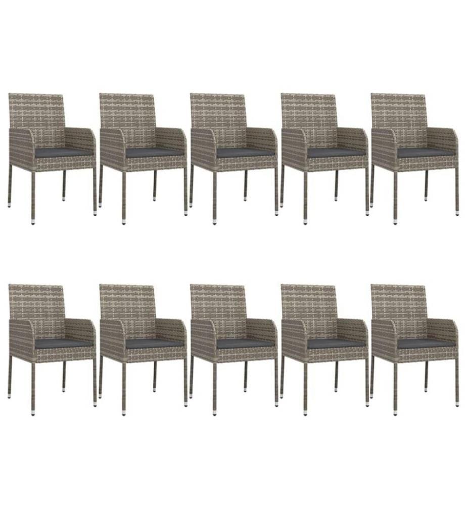11-tlg. Garten-Essgruppe mit Kissen Schwarz & Grau Poly Rattan