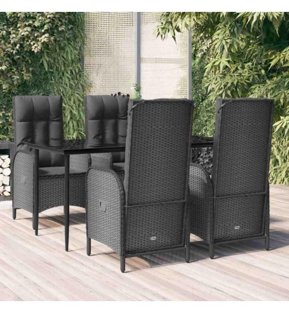 5-tlg. Garten-Essgruppe mit Kissen Schwarz Poly Rattan