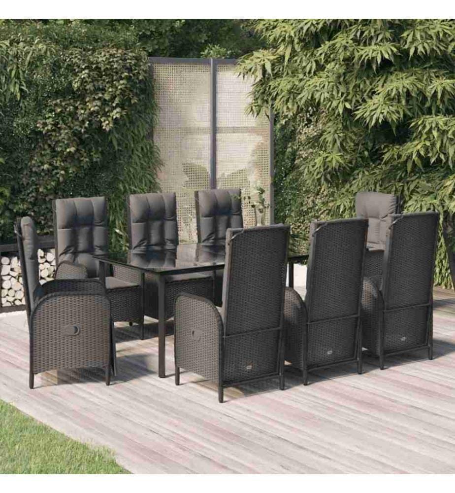 9-tlg. Garten-Essgruppe mit Kissen Schwarz Poly Rattan