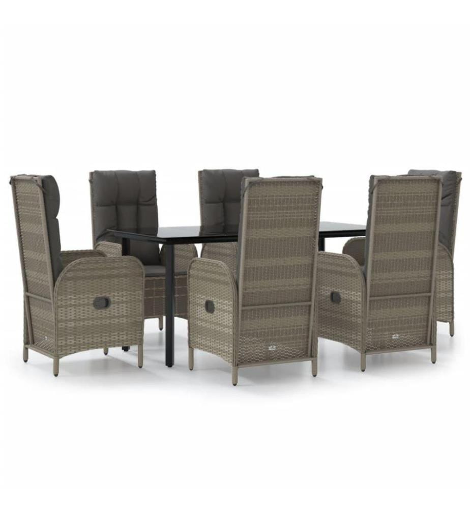 7-tlg. Garten-Lounge-Set mit Kissen Schwarz Grau Poly Rattan