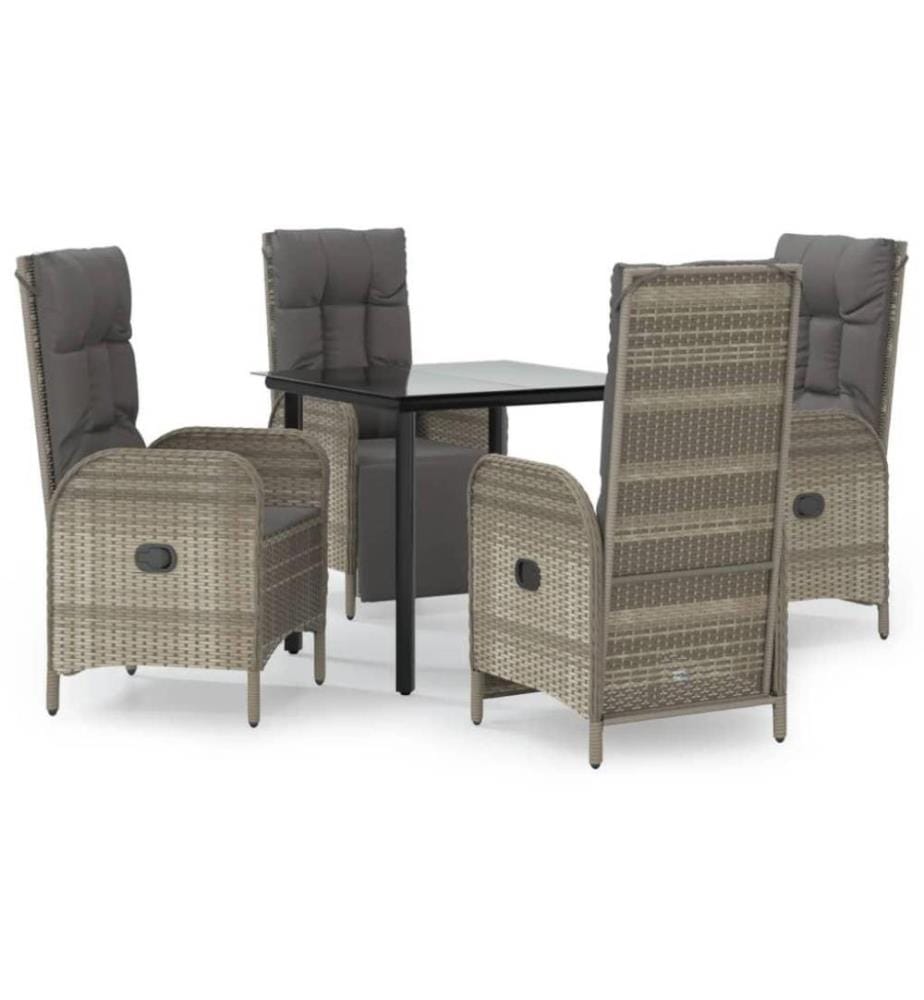 5-tlg. Garten-Essgruppe mit Kissen Schwarz und Grau Poly Rattan