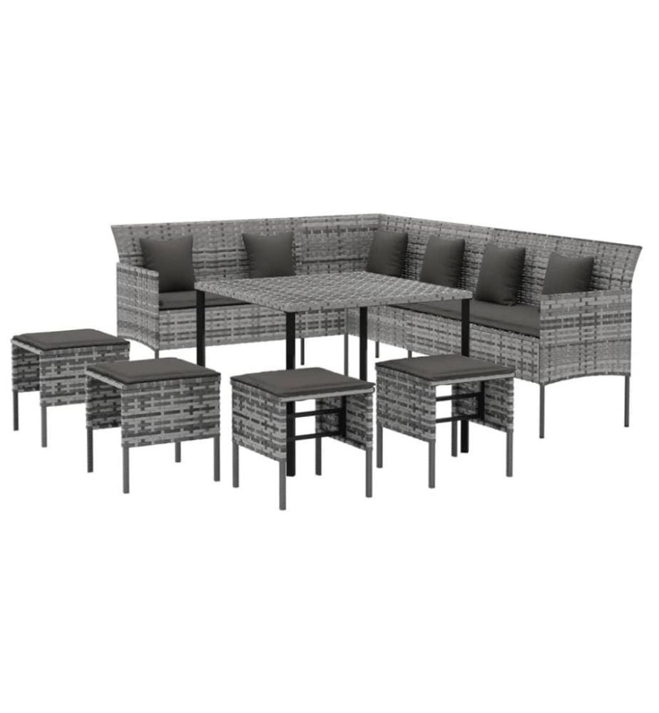 6-tlg. Garten-Essgruppe mit Kissen Grau Poly Rattan
