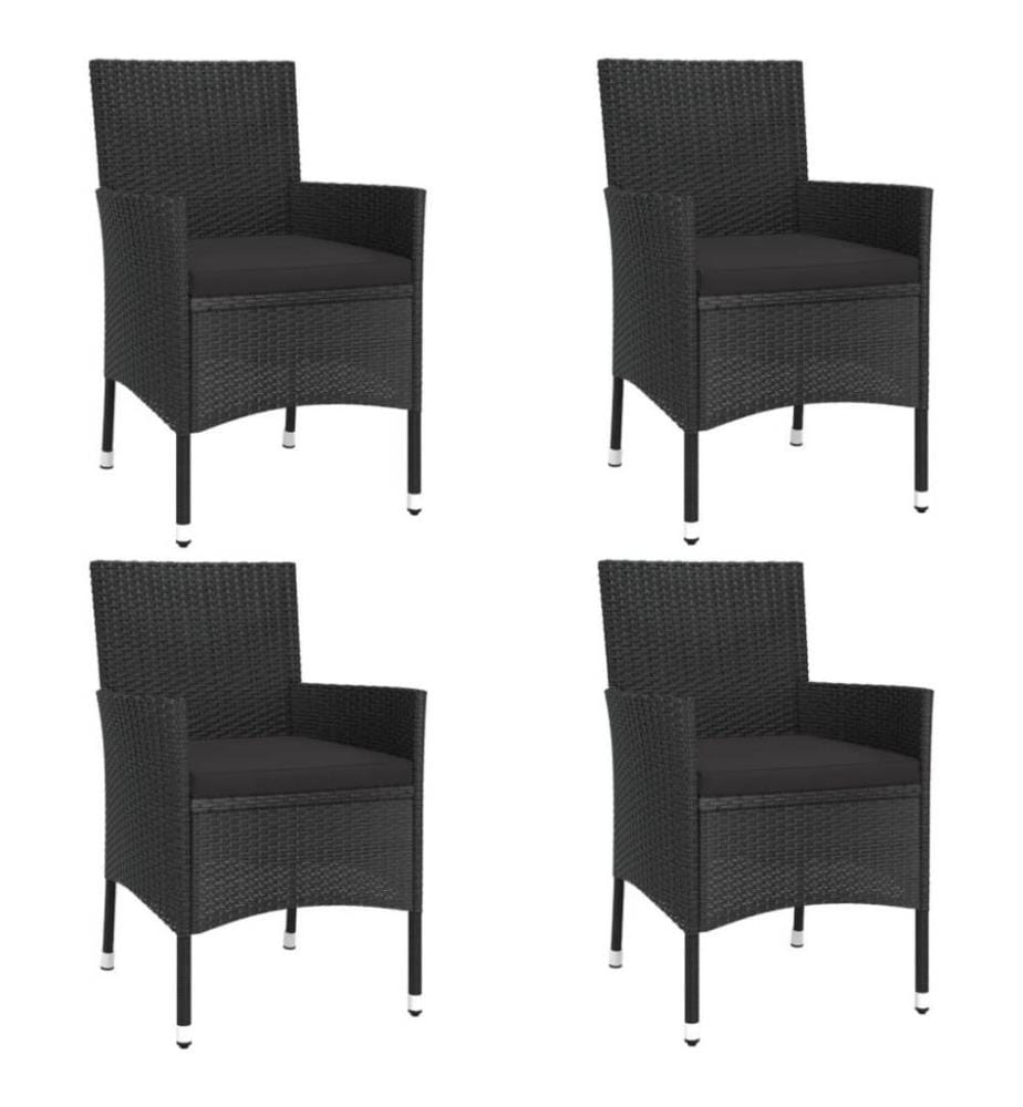 5-tlg. Garten-Essgruppe mit Kissen Schwarz Poly Rattan