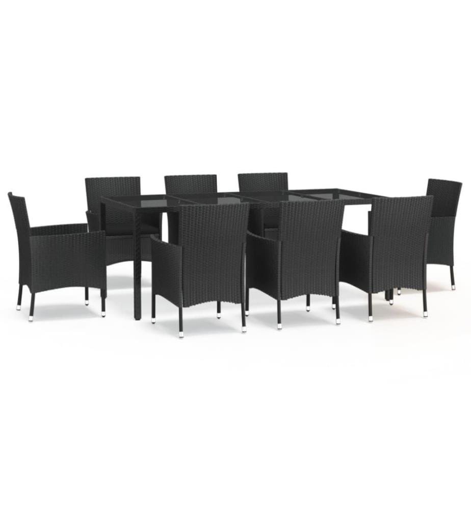 9-tlg. Garten-Essgruppe mit Kissen Schwarz Poly Rattan