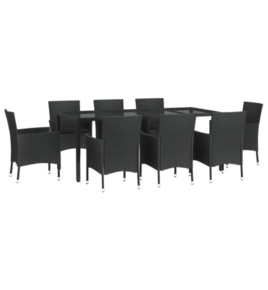 9-tlg. Garten-Essgruppe mit Kissen Schwarz Poly Rattan