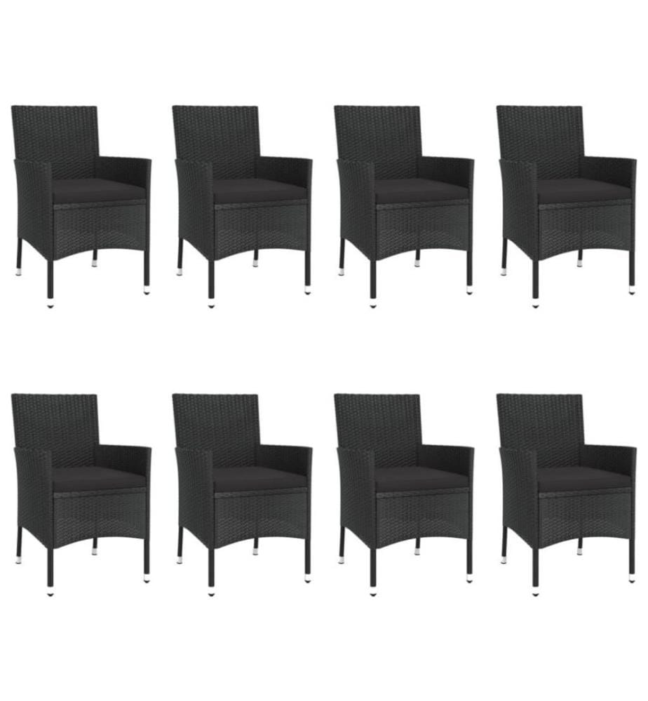 9-tlg. Garten-Essgruppe mit Kissen Schwarz Poly Rattan