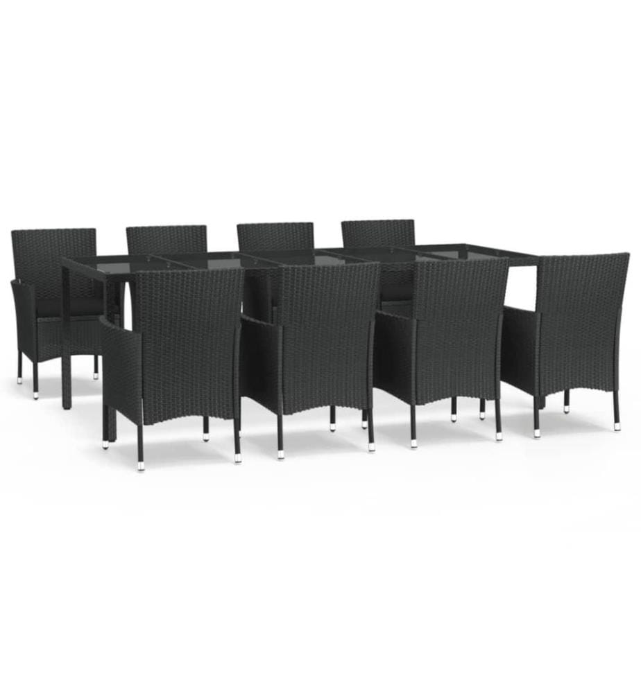 9-tlg. Garten-Essgruppe mit Kissen Schwarz Poly Rattan