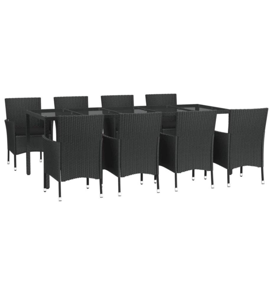 9-tlg. Garten-Essgruppe mit Kissen Schwarz Poly Rattan