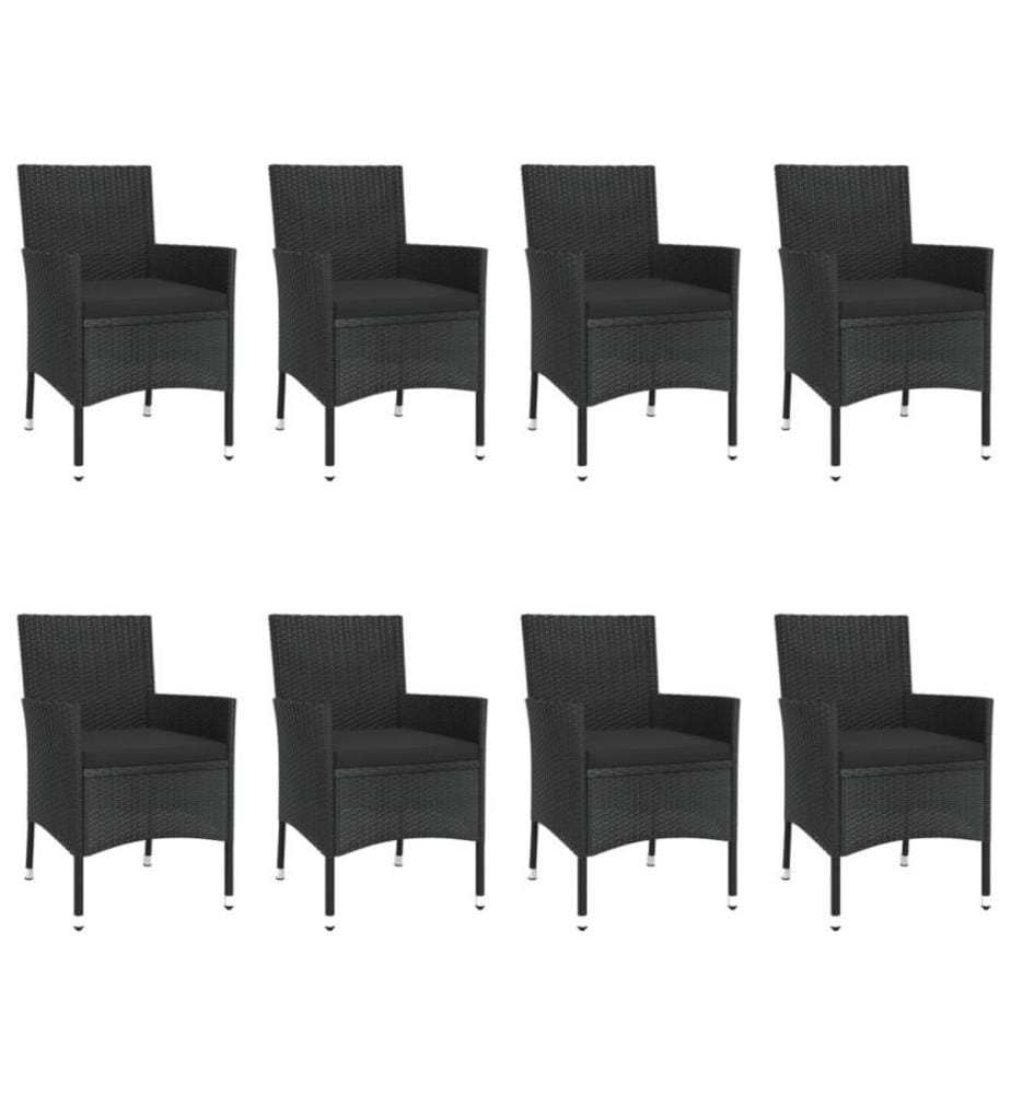 9-tlg. Garten-Essgruppe mit Kissen Schwarz Poly Rattan