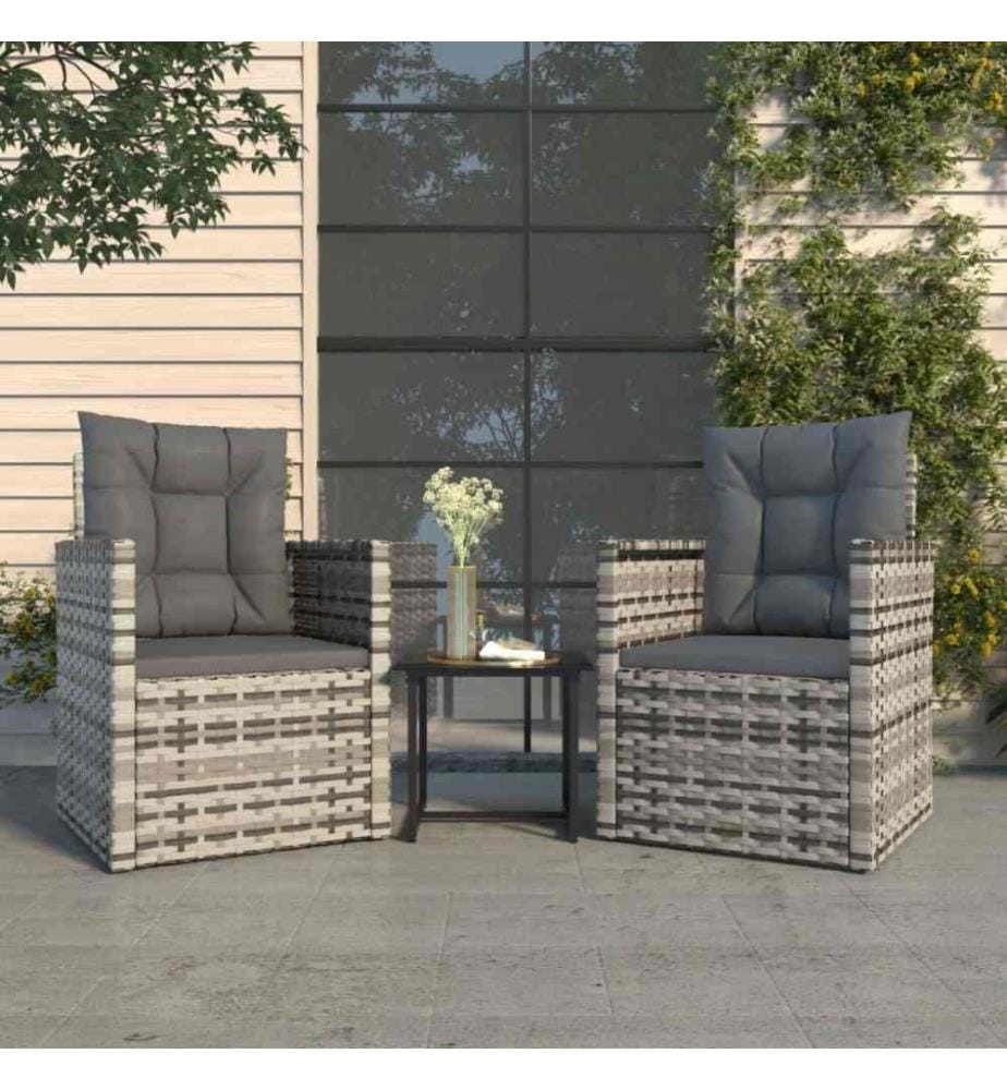 3-tlg. Garten-Lounge-Set mit Kissen Poly Rattan Grau