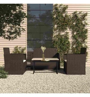 4-tlg. Garten-Lounge-Set mit Kissen Poly Rattan Schwarz