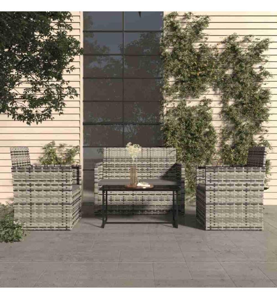 4-tlg. Garten-Lounge-Set mit Kissen Poly Rattan Grau
