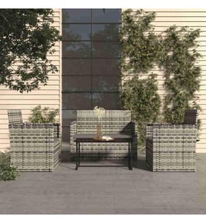 4-tlg. Garten-Lounge-Set mit Kissen Poly Rattan Grau
