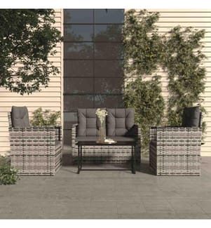 4-tlg. Garten-Lounge-Set mit Kissen Poly Rattan Grau
