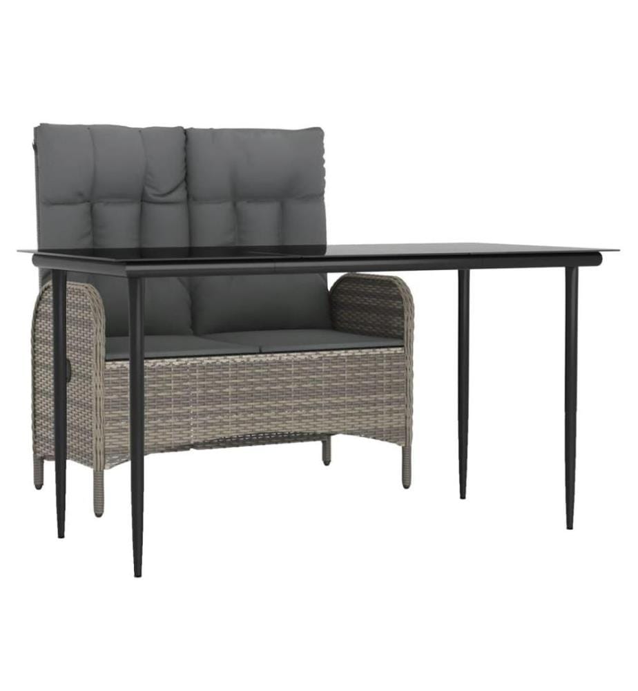 2-tlg. Garten-Essgruppe mit Kissen Grau Poly Rattan