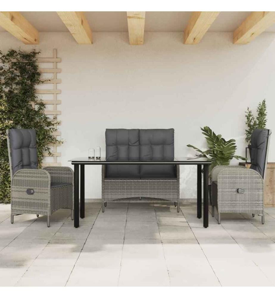 4-tlg. Garten-Essgruppe mit Kissen Grau Poly Rattan