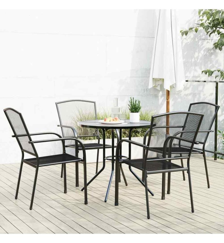 Gartenstuhl-Set 5-tlg. Stapelbar Pulverbeschichteter Stahl