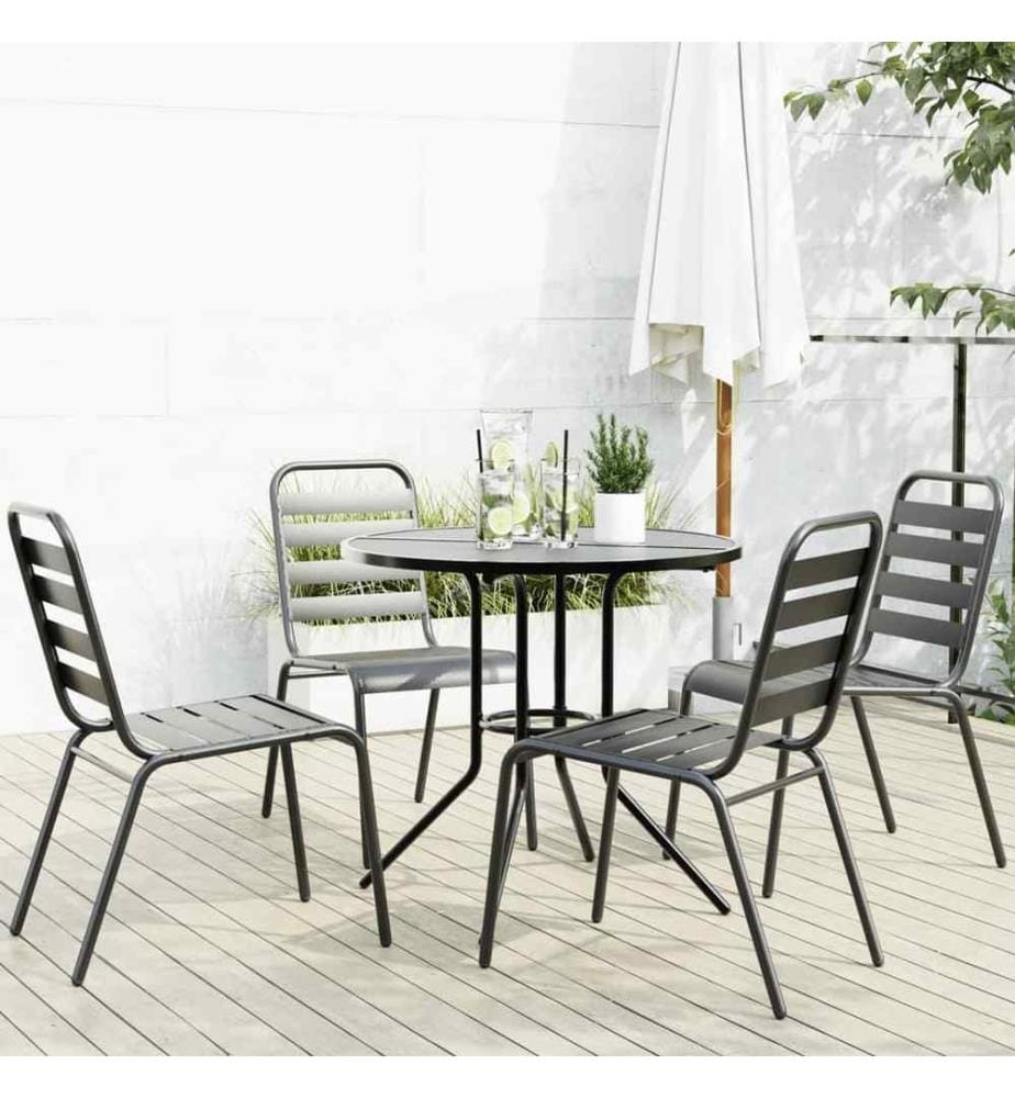 Gartenstuhl-Set 5-tlg. Stapelbar Pulverbeschichteter Stahl