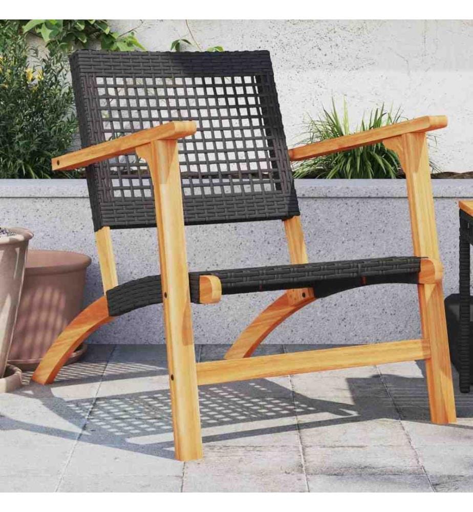 Gartenstühle 2 Stk. Schwarz Poly Rattan und Akazienholz