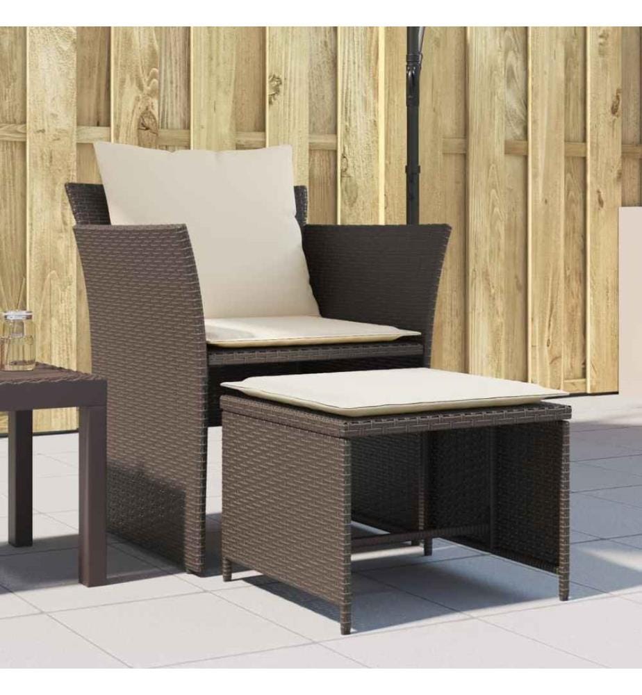 Gartenstuhl mit Fusshocker Braun Poly Rattan