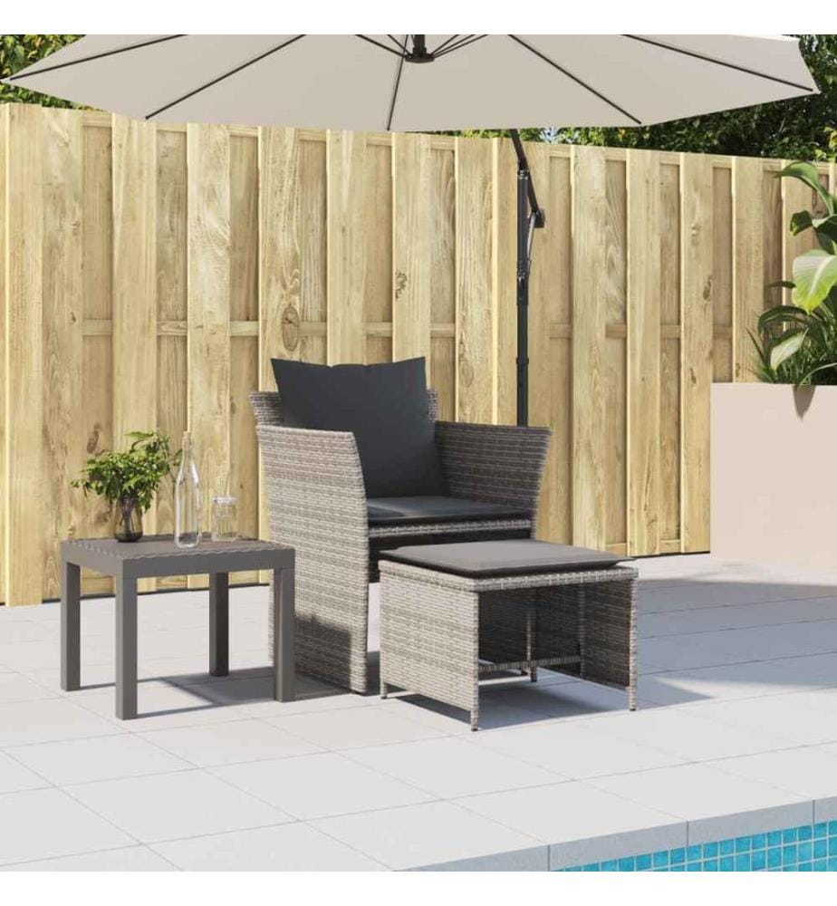 Gartenstuhl mit Fusshocker Grau Poly Rattan