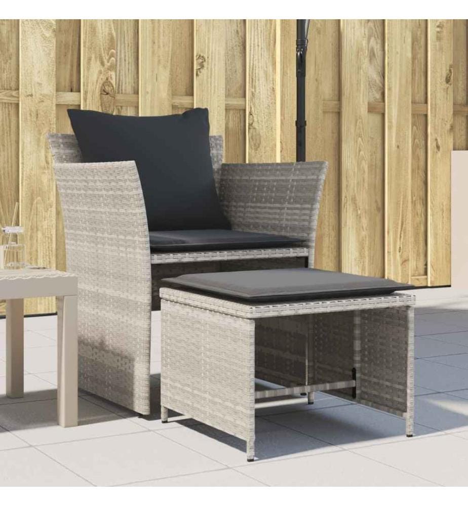 Gartenstuhl mit Fusshocker Hellgrau Poly Rattan