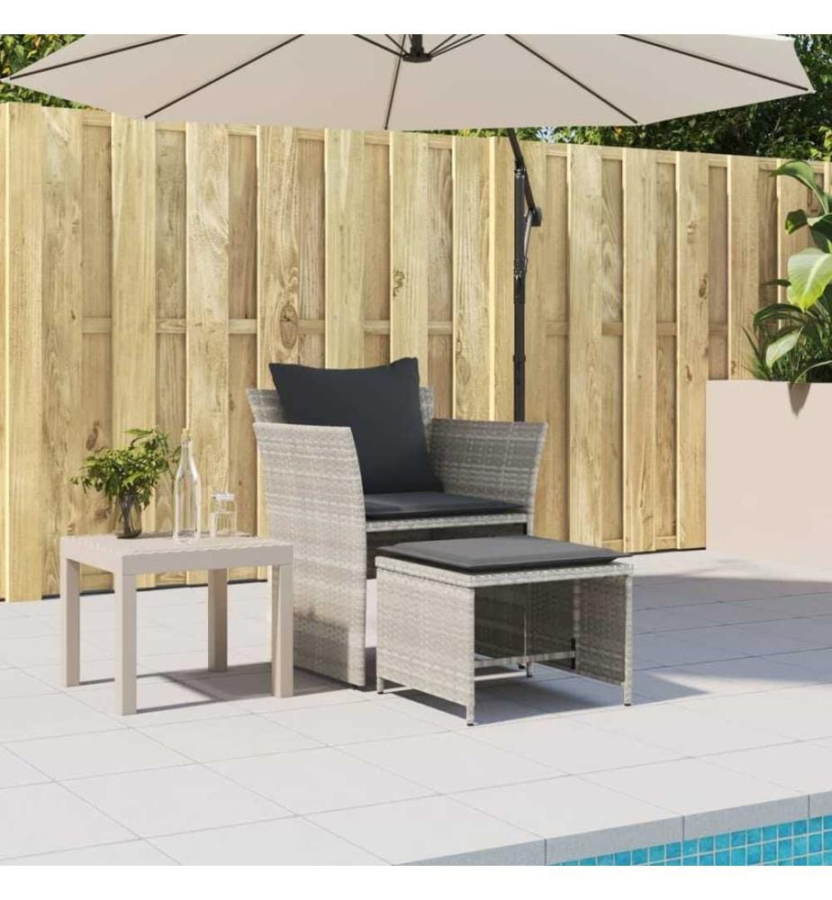 Gartenstuhl mit Fusshocker Hellgrau Poly Rattan