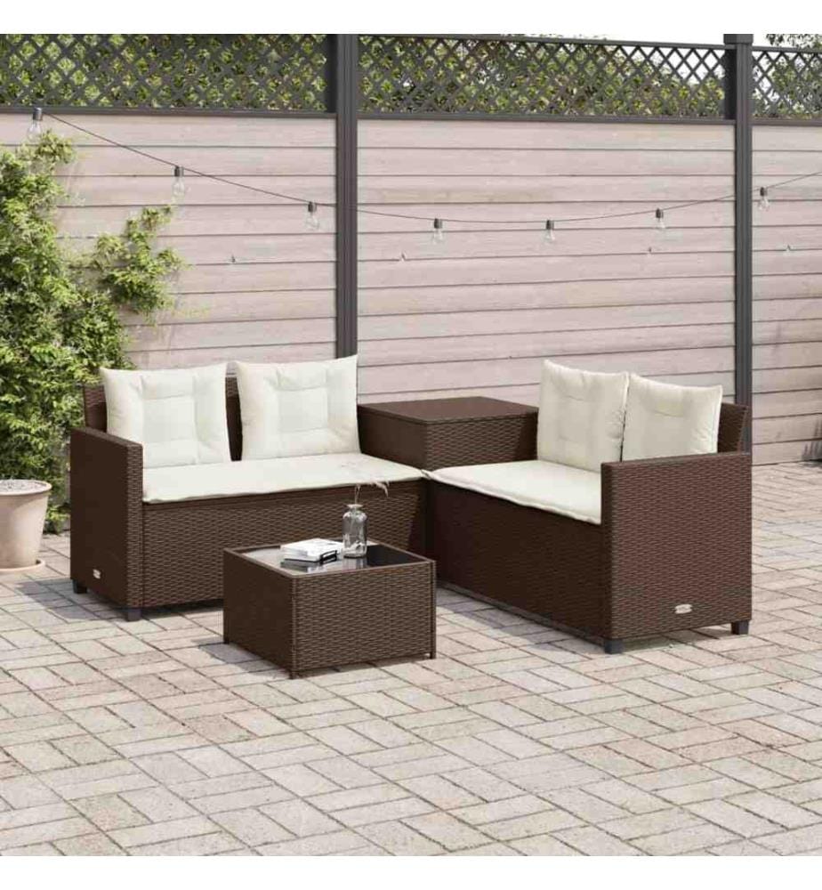 Gartensofa in L-Form mit Tisch und Kissen Braun Poly Rattan