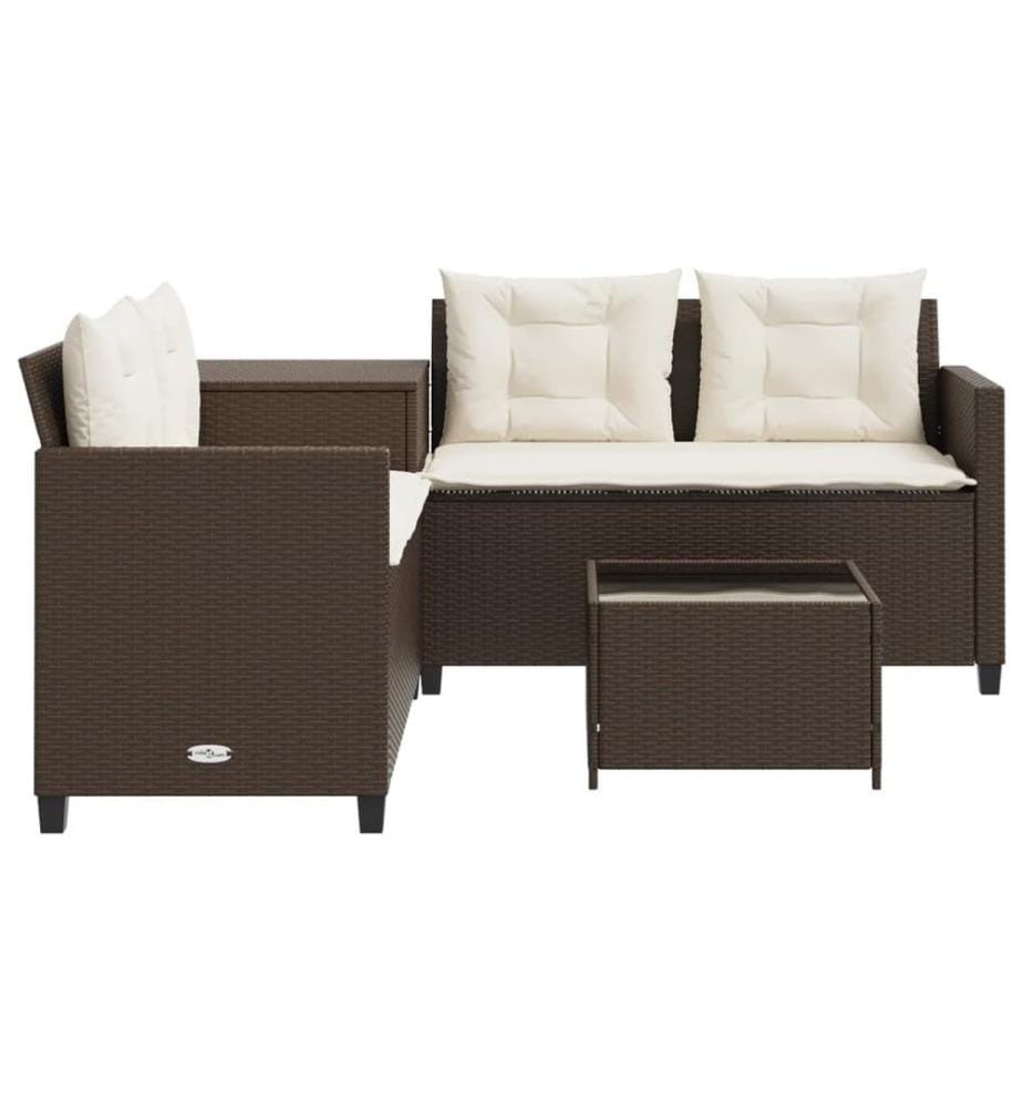 Gartensofa in L-Form mit Tisch und Kissen Braun Poly Rattan