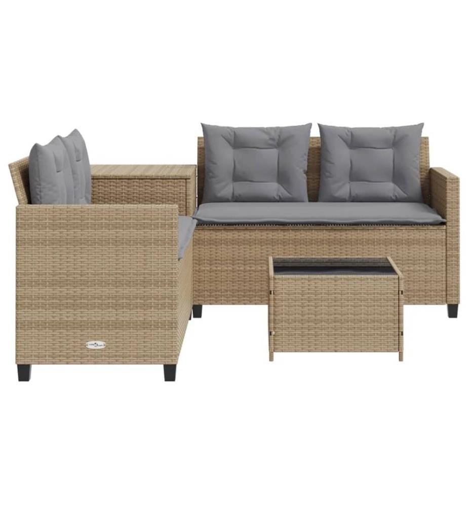 Gartensofa in L-Form mit Tisch und Kissen Beige Poly Rattan