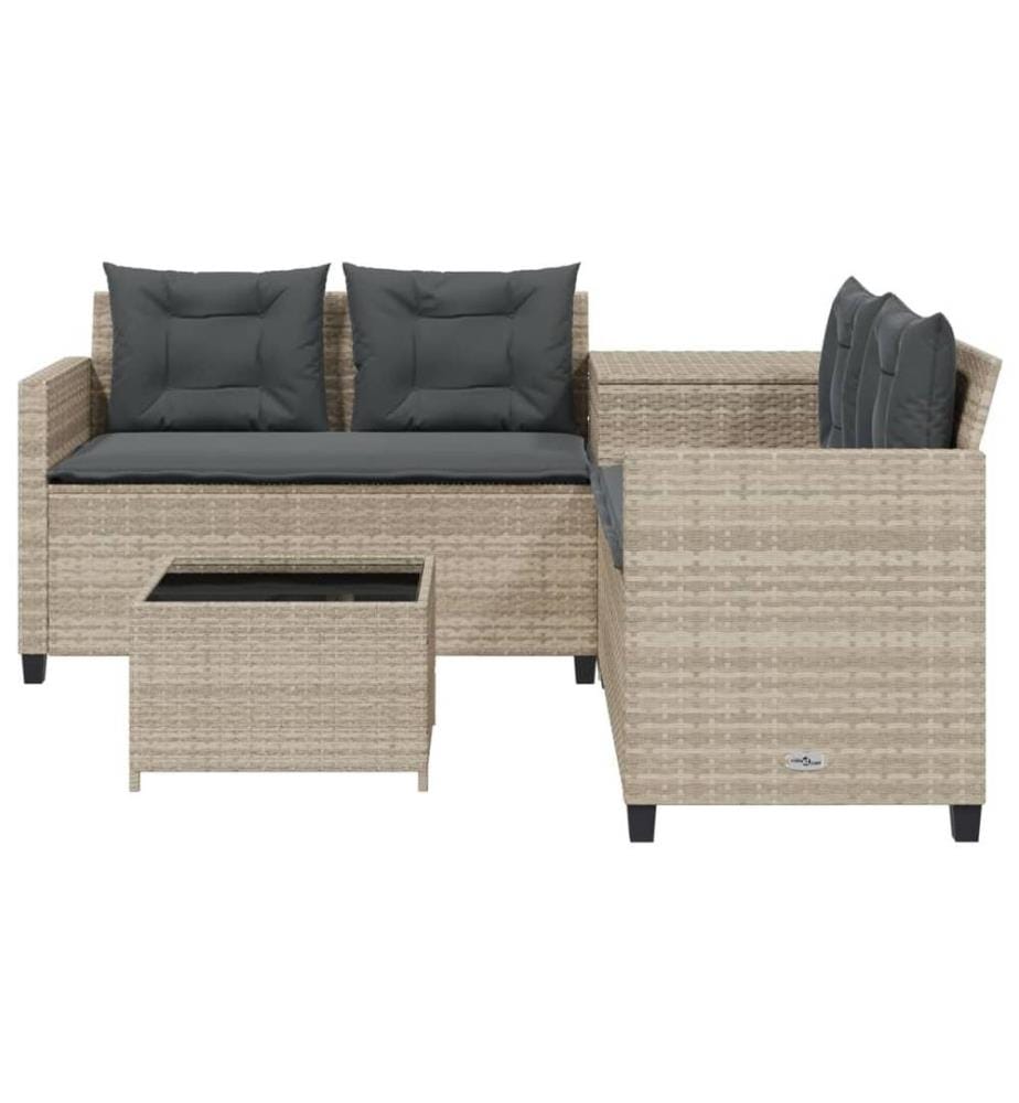Gartensofa in L-Form mit Tisch und Kissen Hellgrau Poly Rattan