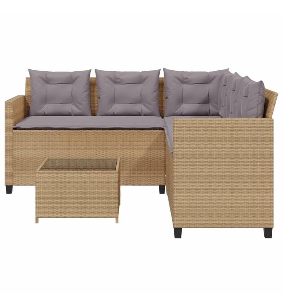 Gartensofa in L-Form mit Tisch und Kissen Beige Poly Rattan