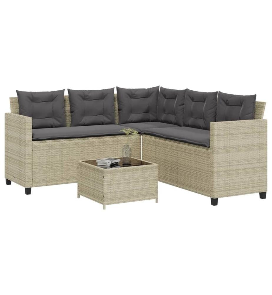 Gartensofa in L-Form mit Tisch und Kissen Hellgrau Poly Rattan
