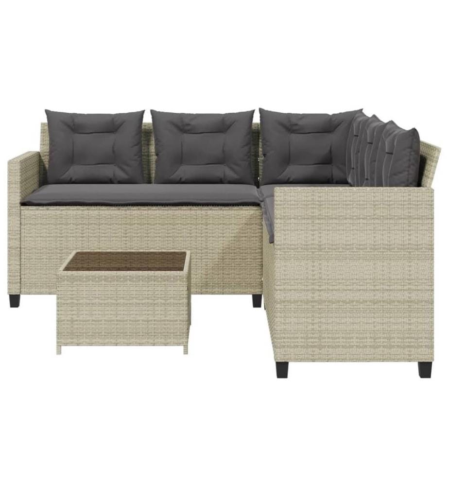 Gartensofa in L-Form mit Tisch und Kissen Hellgrau Poly Rattan