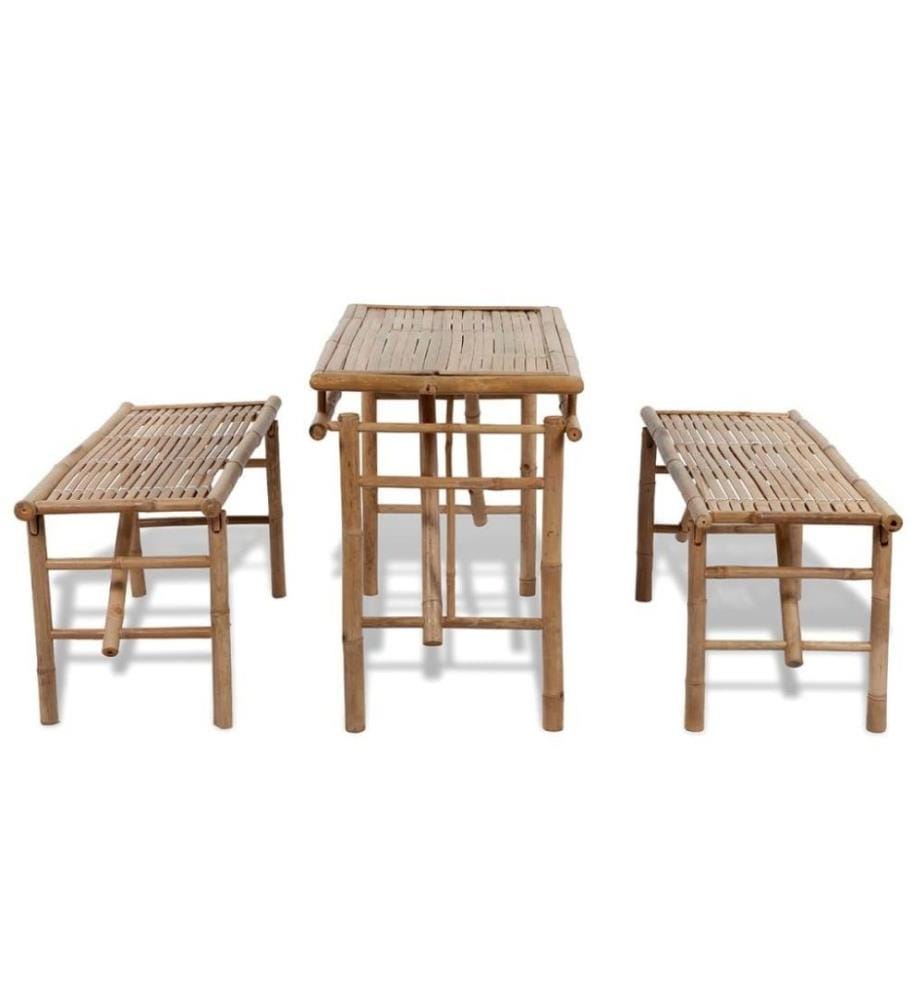 Biertisch mit 2 Bänken 100 cm Bambus